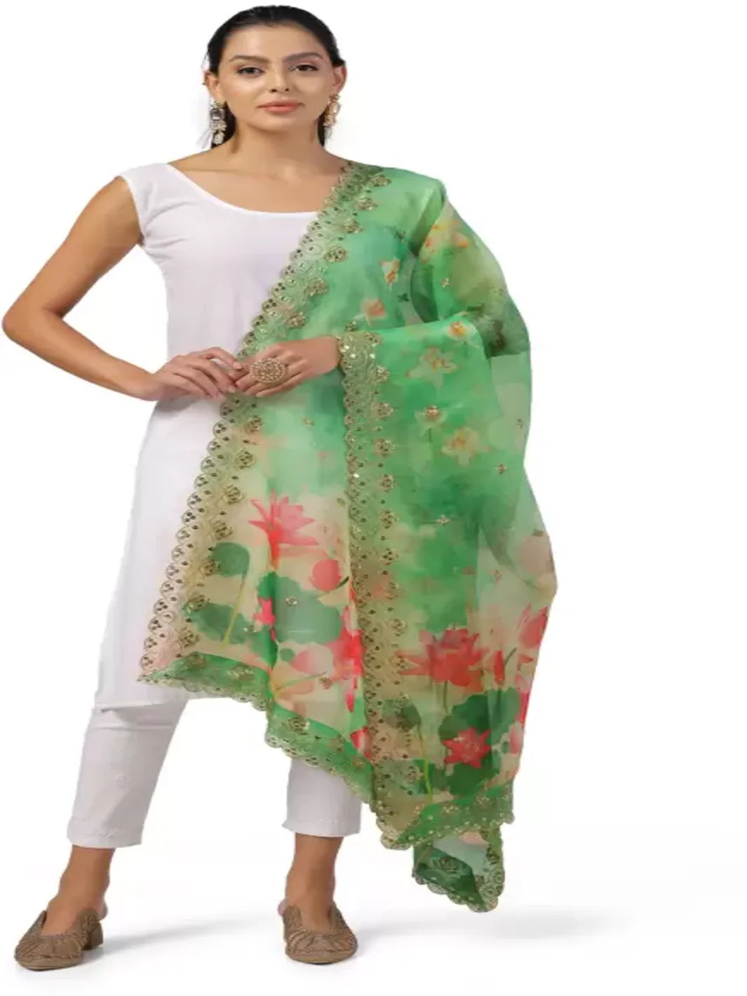 Linen Blend Printed Yellow Women Dupatta