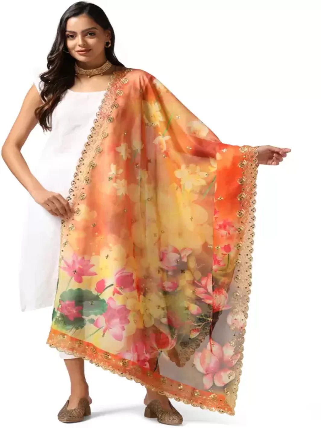 Linen Blend Printed Yellow Women Dupatta