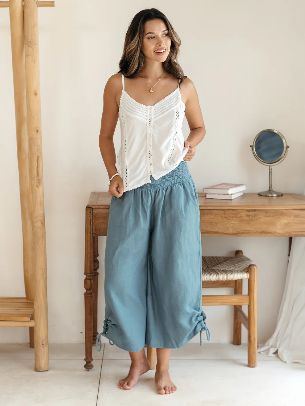 Aruba French Linen Pants Tahiti Blue