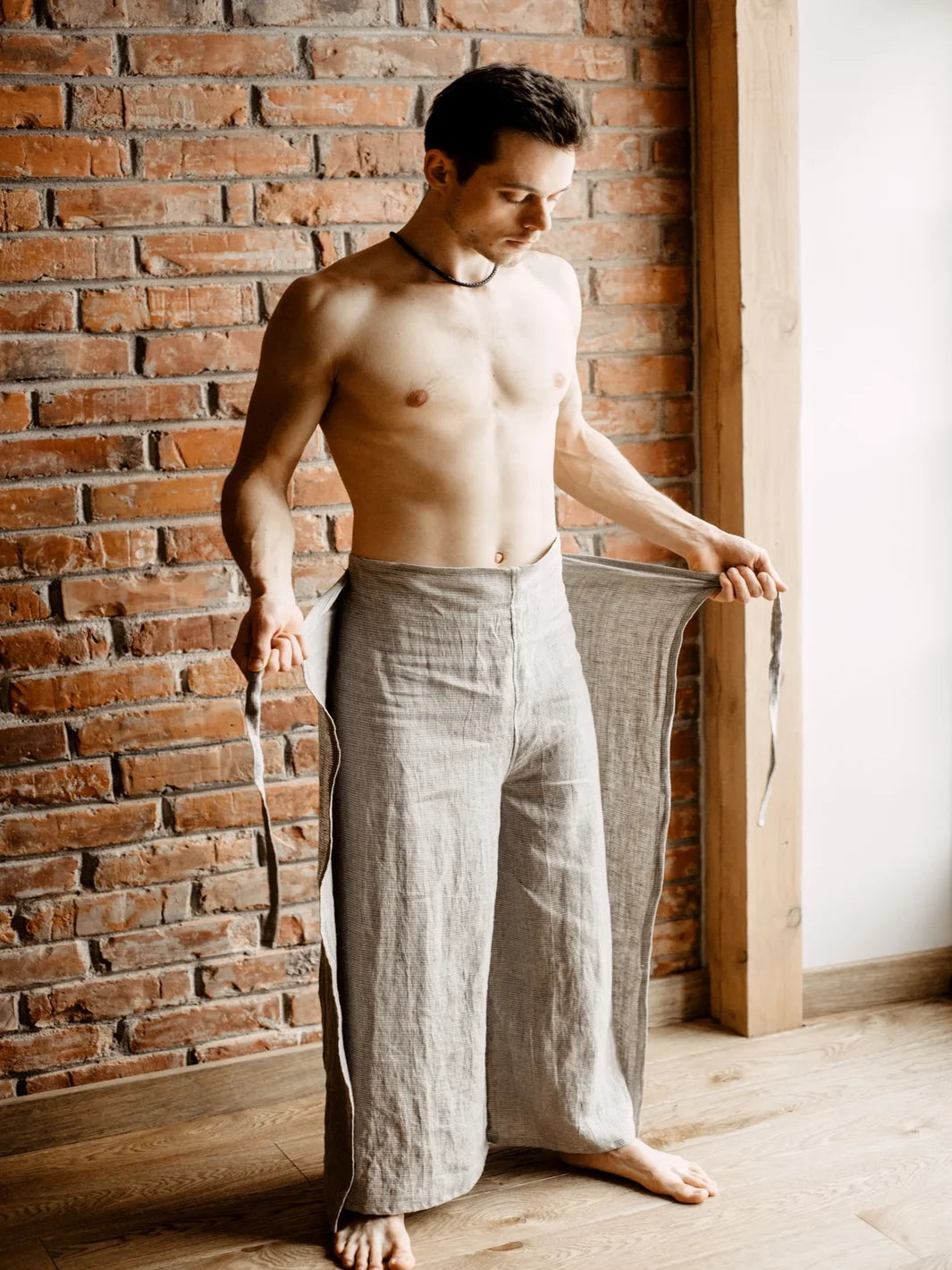 Fisherman Pants Linen Wrap Pants Mens Line Yoga Trousers Loose pants Thai Fisherman pants , Massage pants