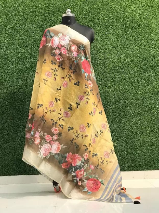 Linen Blend Printed Multicolor Women Dupatta