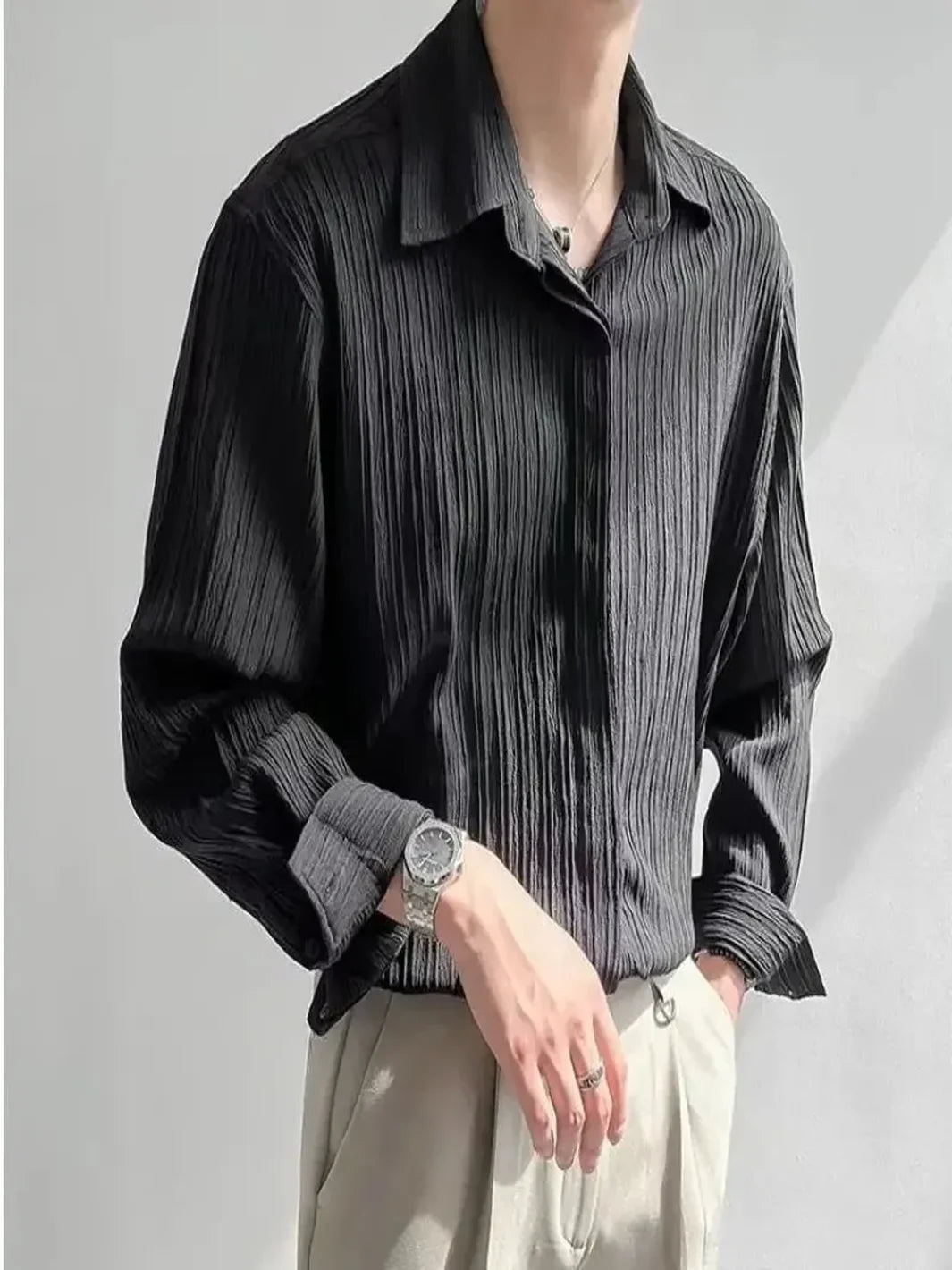 Korean Linen Long Sleeve Striped Button Up Shirt for Spring Summer Unisex Men Women Fashion Trend Breathable Old Money Aesthetic