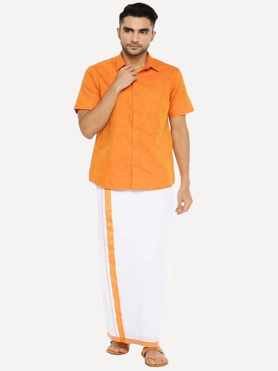 Linen Shirt & Dhoti Set Half Sleeves for Men - Premium Cotton -Without Pocket/Velcro - Best Gift for Special Occasions or Cultural Events