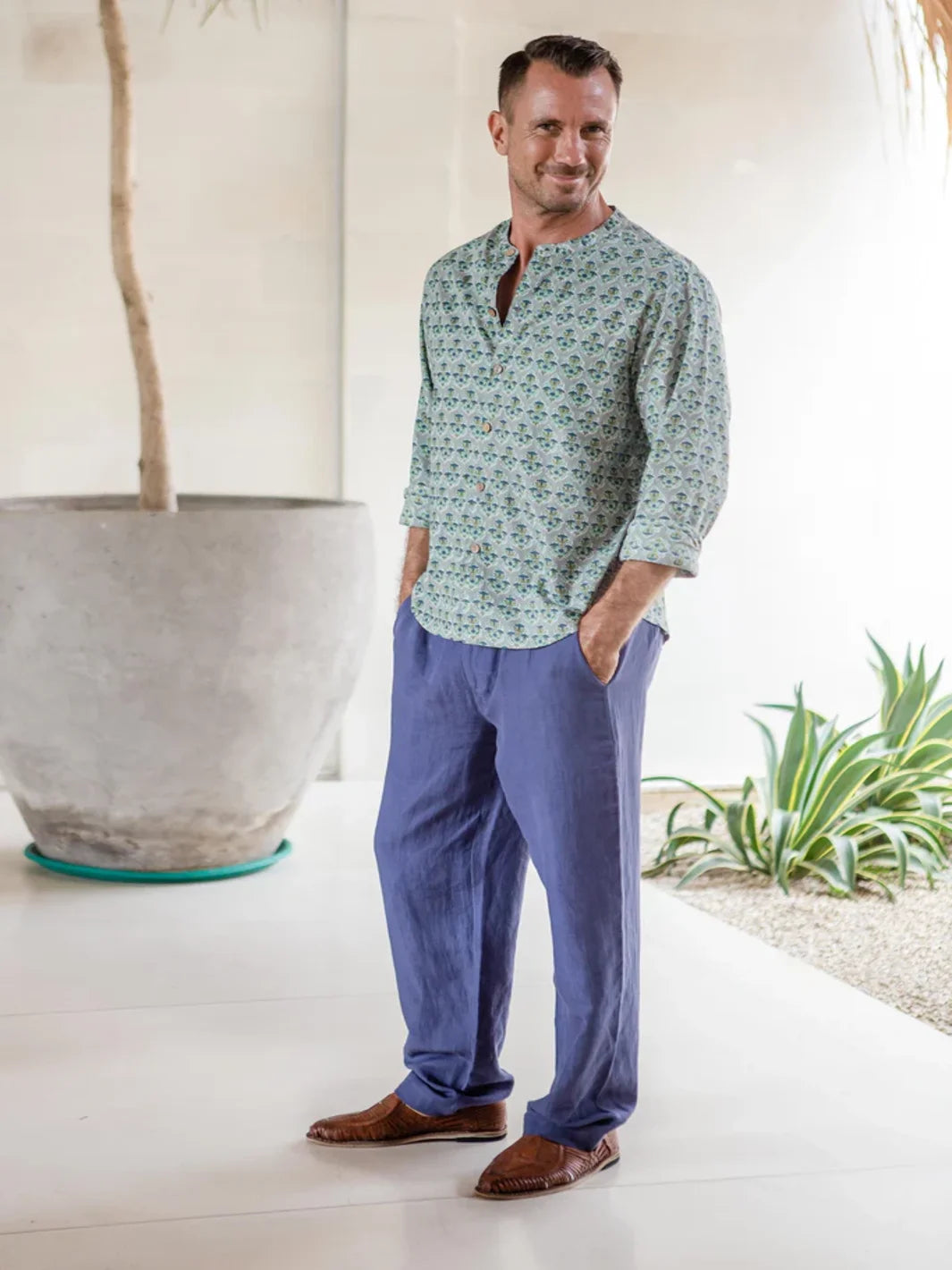 Linen-Blend Pants Mens