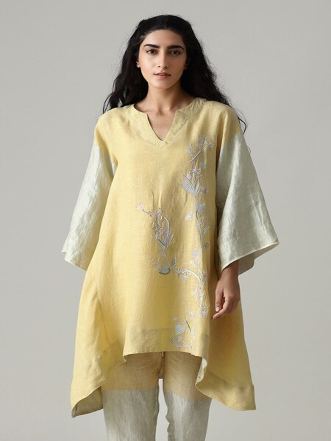 Yellow Metallic Linen Asymmetric Kurta