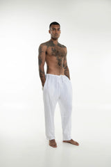 Snow White Linen Men's Pants | Tailored Fit Casual Trousers for Versatile Comfort | Takiyu Loungewear TAKIYU MAN PANTS