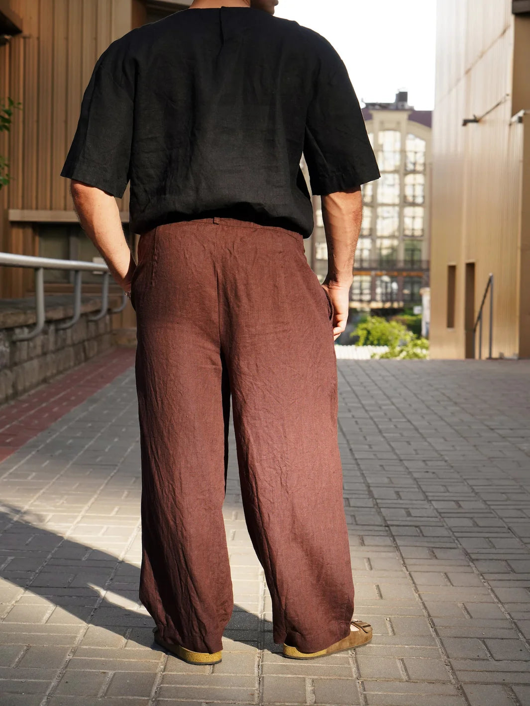 Wide mens linen palazzo pants with pleats, High-waist wide linen joggers, Mens trousers, Loose fit pants, Baggy pants