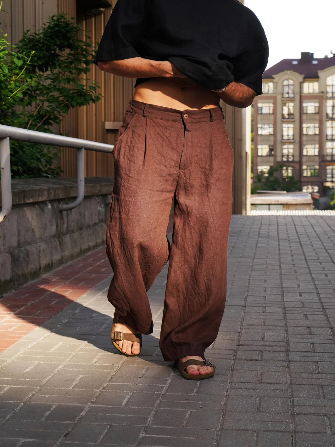 Wide mens linen palazzo pants with pleats, High-waist wide linen joggers, Mens trousers, Loose fit pants, Baggy pants